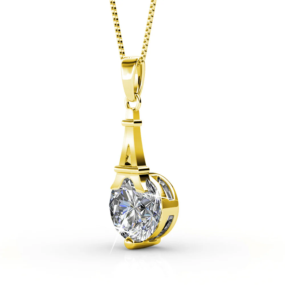 Isla 18k White Gold Plated Pendant Necklace with Round Swarovski Crystal - Image 10