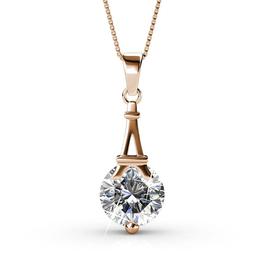 Isla 18k White Gold Plated Pendant Necklace with Round Swarovski Crystal - Image 11