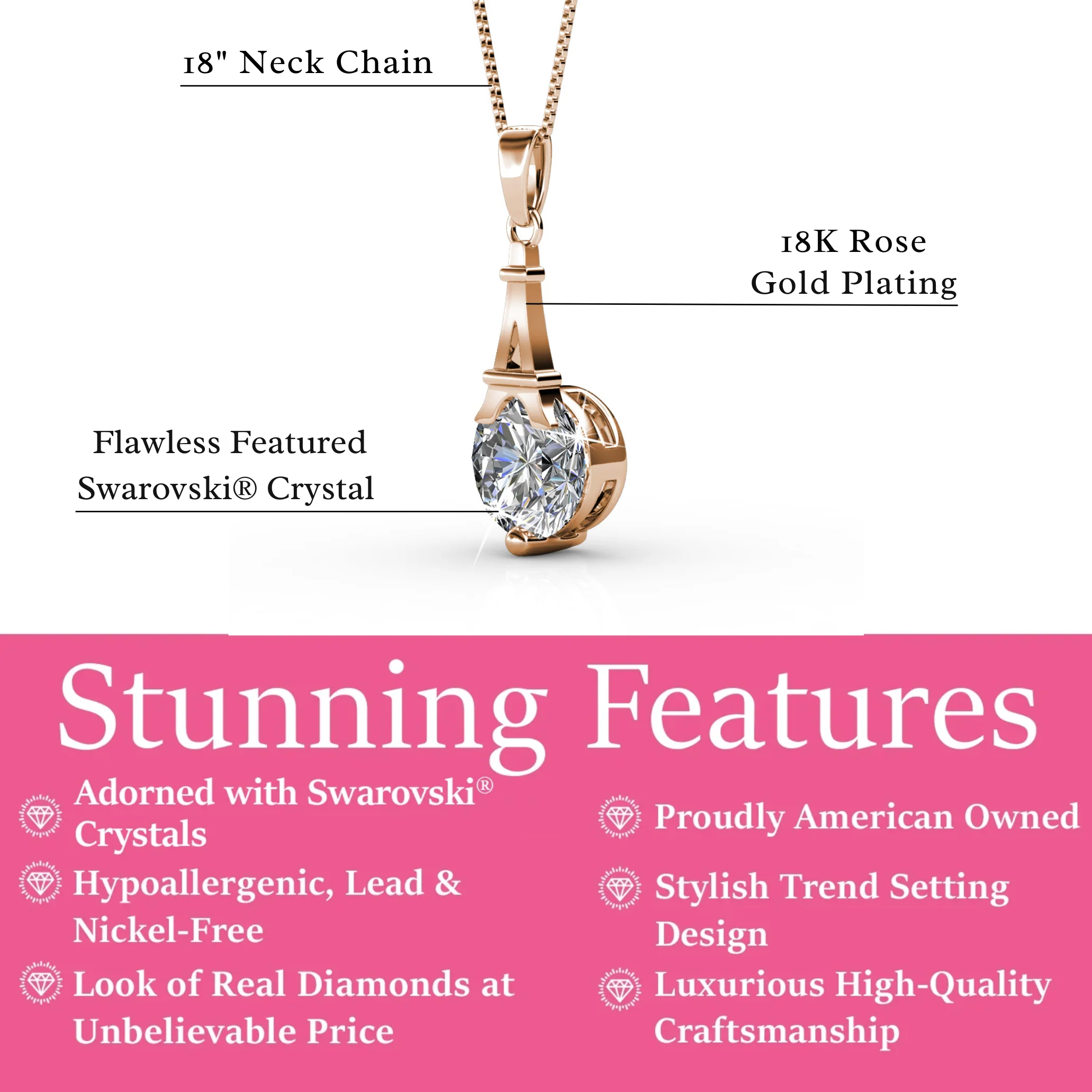 Isla 18k White Gold Plated Pendant Necklace with Round Swarovski Crystal - Image 12