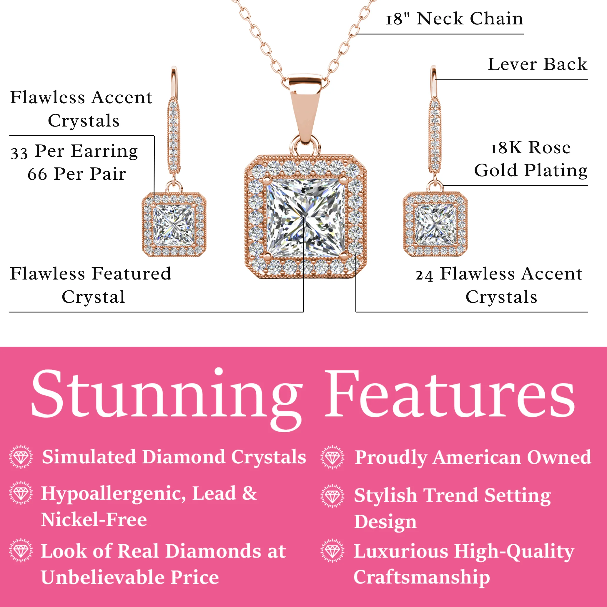 Ivy 18k White Gold Plated Dangle Earring and Necklace Jewelry Set with Simulated Diamond Crystals - Image 10
