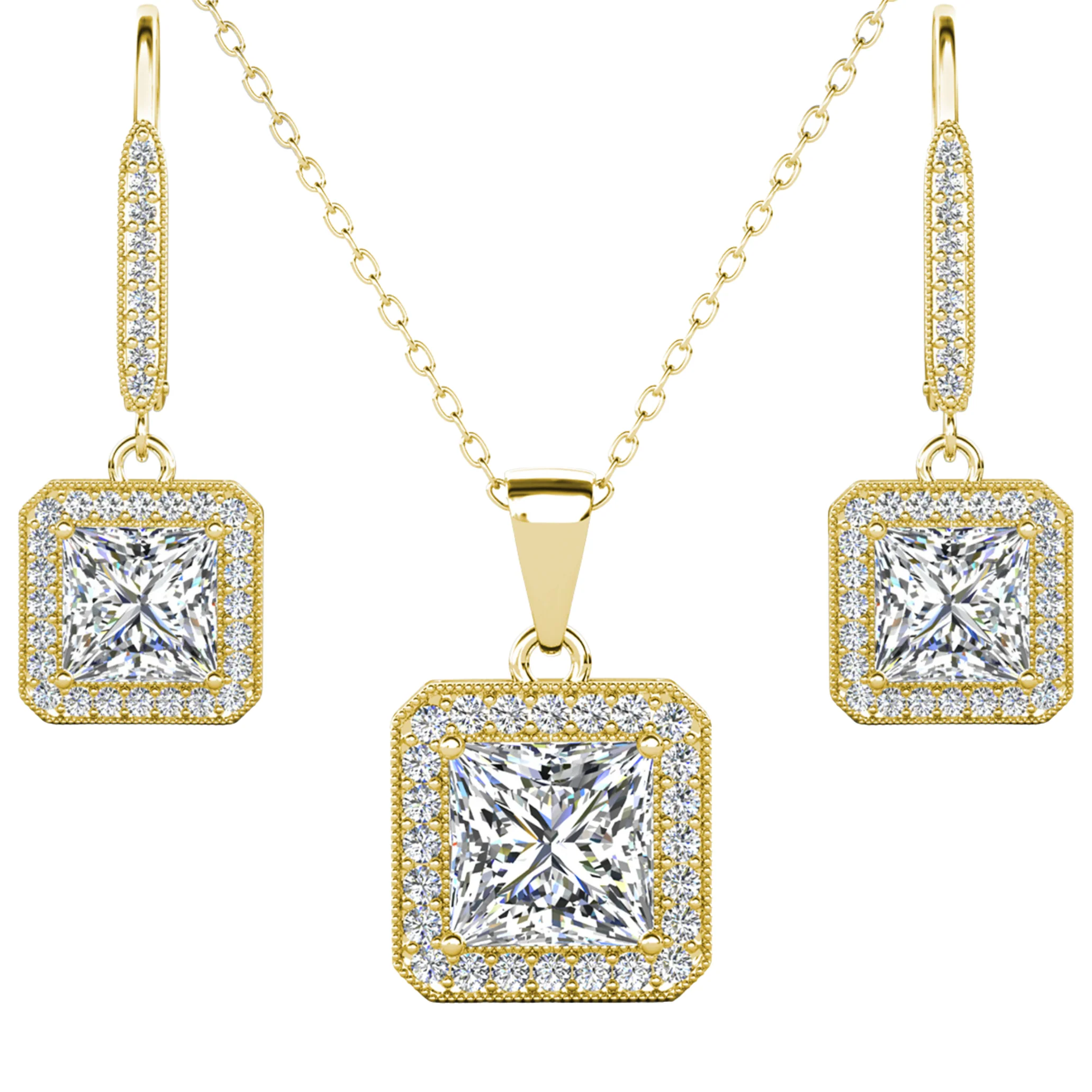 Ivy 18k White Gold Plated Dangle Earring and Necklace Jewelry Set with Simulated Diamond Crystals - Image 7