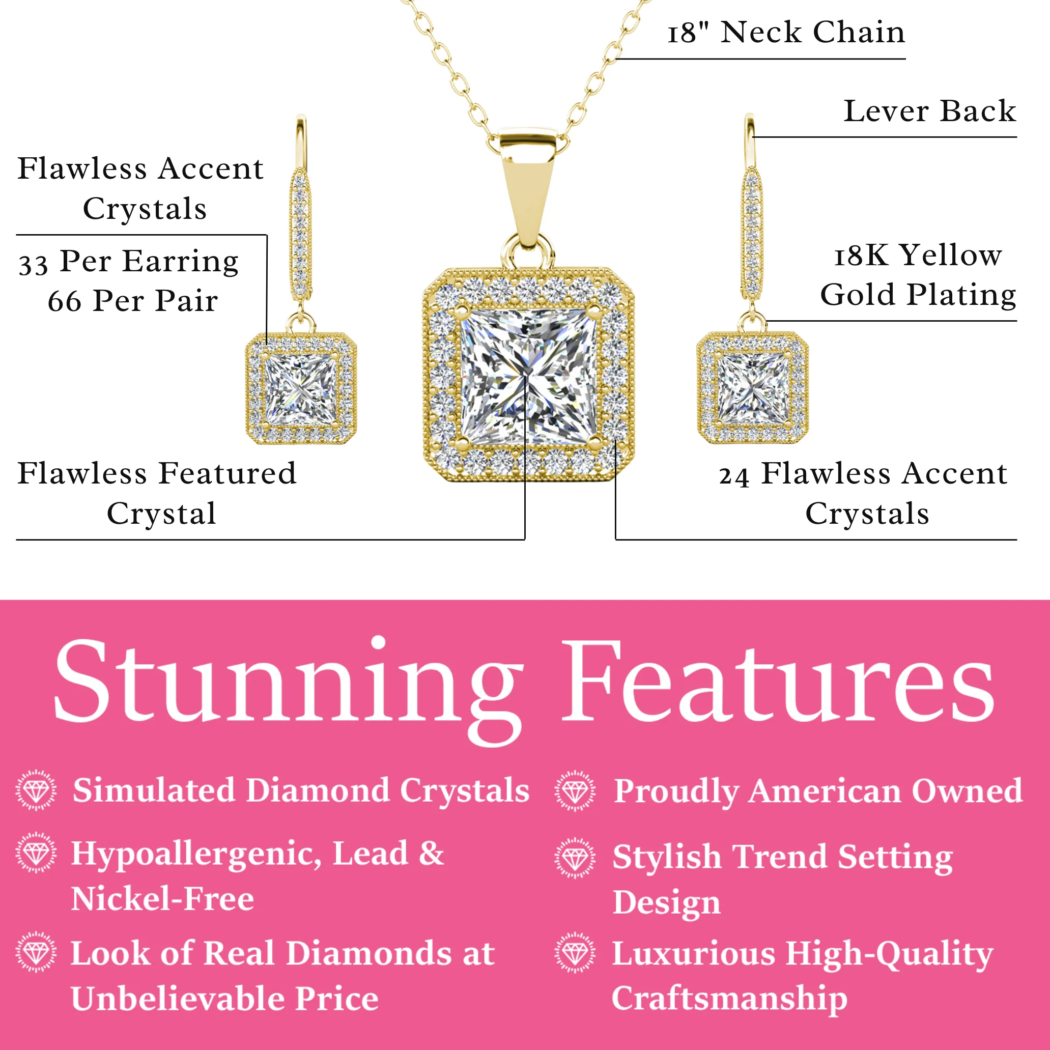Ivy 18k White Gold Plated Dangle Earring and Necklace Jewelry Set with Simulated Diamond Crystals - Image 8