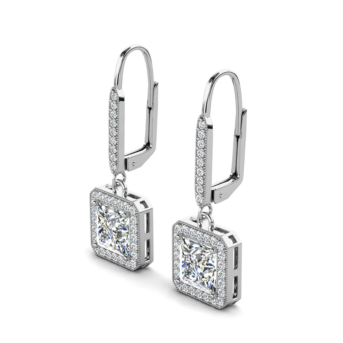 Ivy 18k White Gold Plated Halo Dangle Earrings with Princess Cut Simulated Diamond Crystals - Image 10