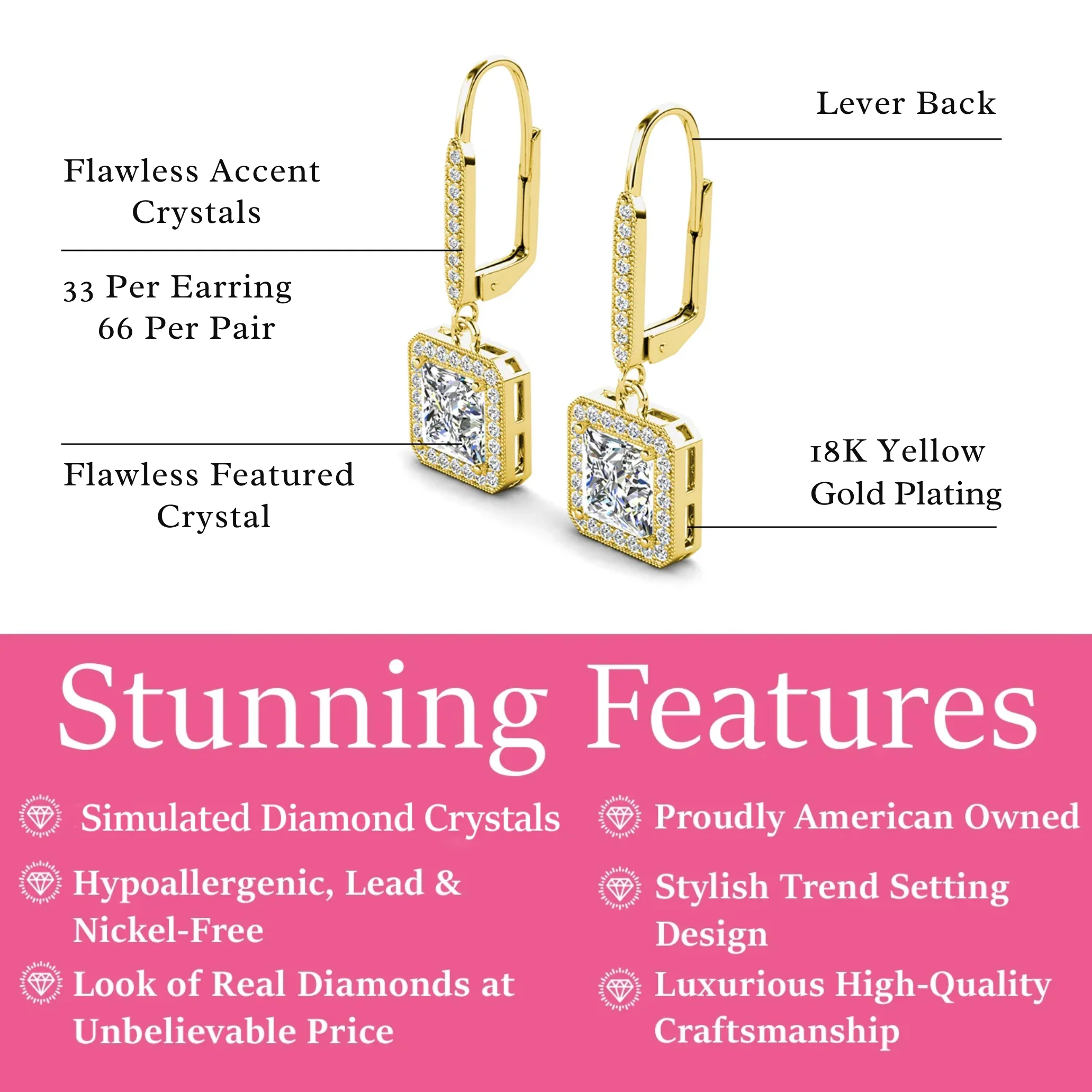 Ivy 18k White Gold Plated Halo Dangle Earrings with Princess Cut Simulated Diamond Crystals - Image 12