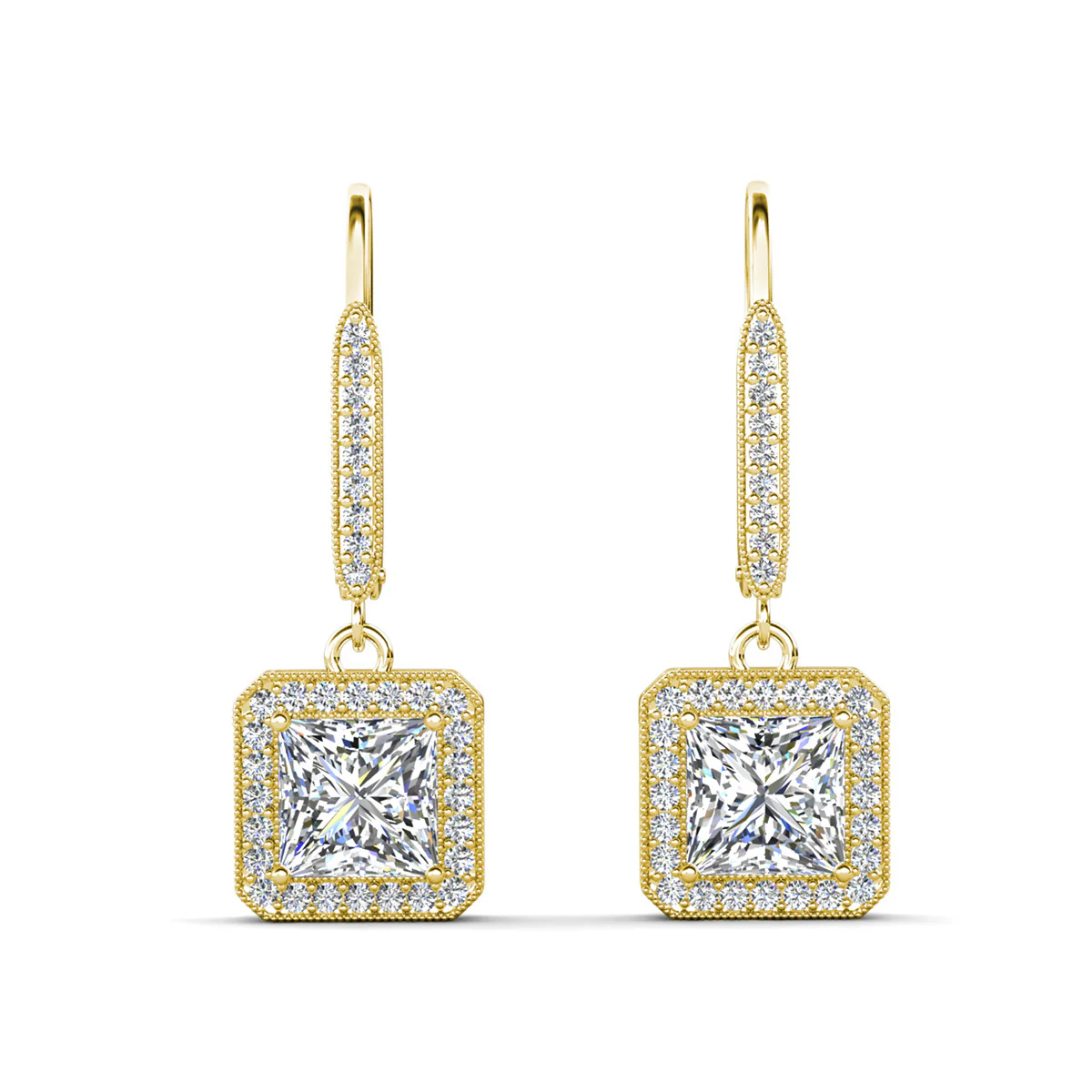 Ivy 18k White Gold Plated Halo Dangle Earrings with Princess Cut Simulated Diamond Crystals - Image 13