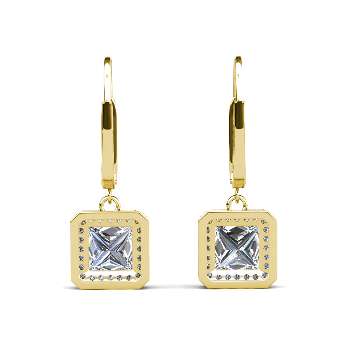 Ivy 18k White Gold Plated Halo Dangle Earrings with Princess Cut Simulated Diamond Crystals - Image 14