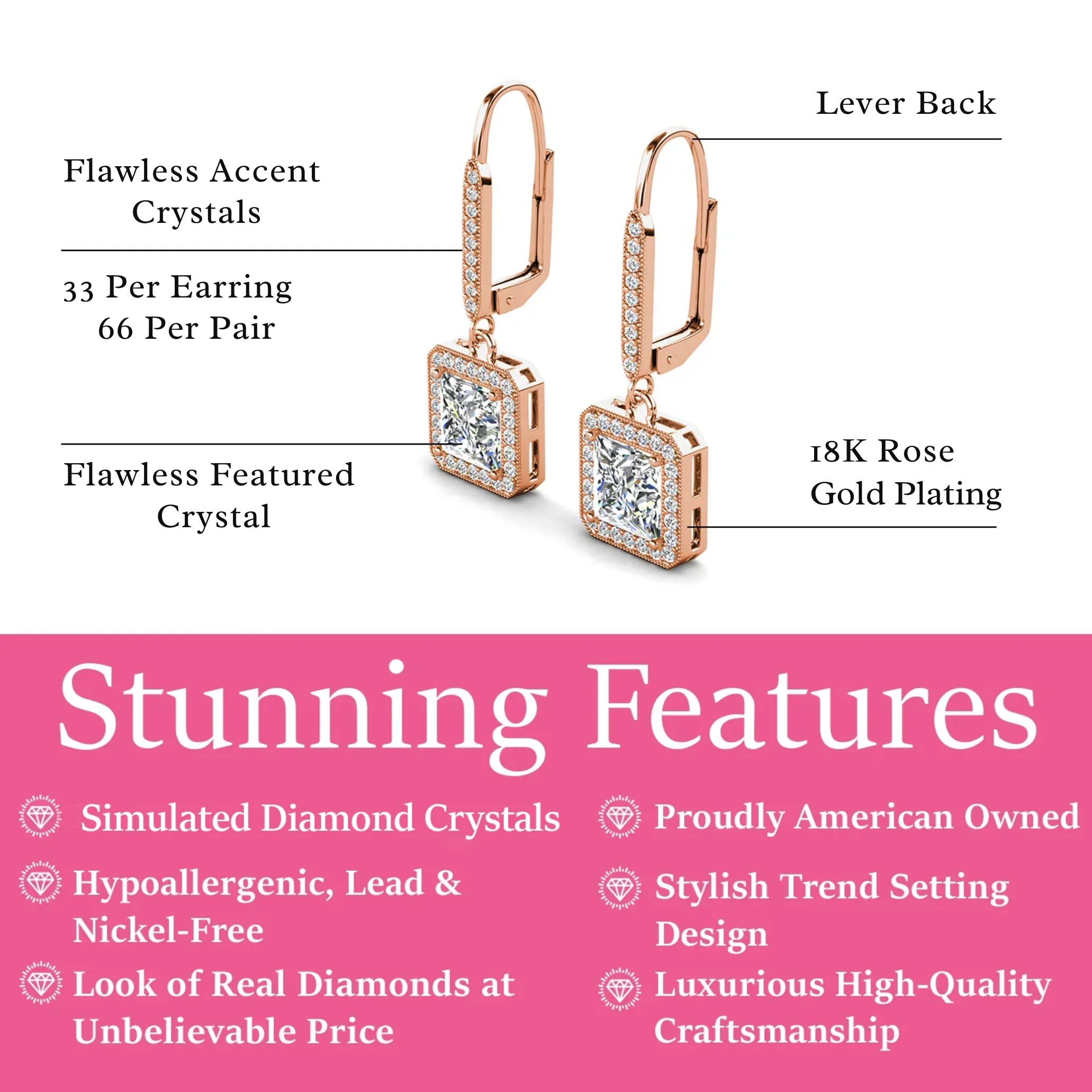 Ivy 18k White Gold Plated Halo Dangle Earrings with Princess Cut Simulated Diamond Crystals - Image 17