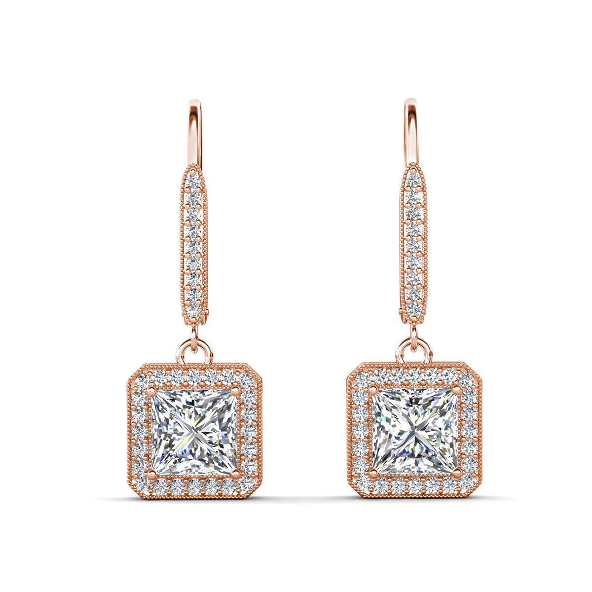 Ivy 18k White Gold Plated Halo Dangle Earrings with Princess Cut Simulated Diamond Crystals - Image 18
