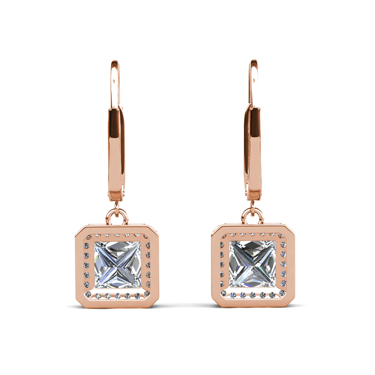 Ivy 18k White Gold Plated Halo Dangle Earrings with Princess Cut Simulated Diamond Crystals - Image 19