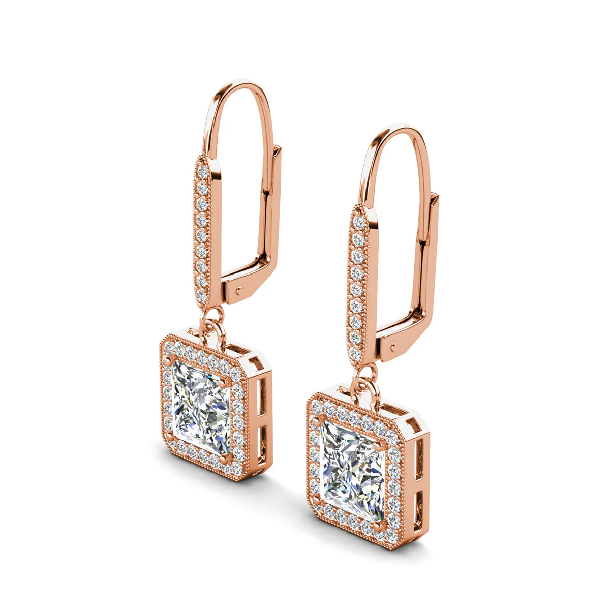 Ivy 18k White Gold Plated Halo Dangle Earrings with Princess Cut Simulated Diamond Crystals - Image 20