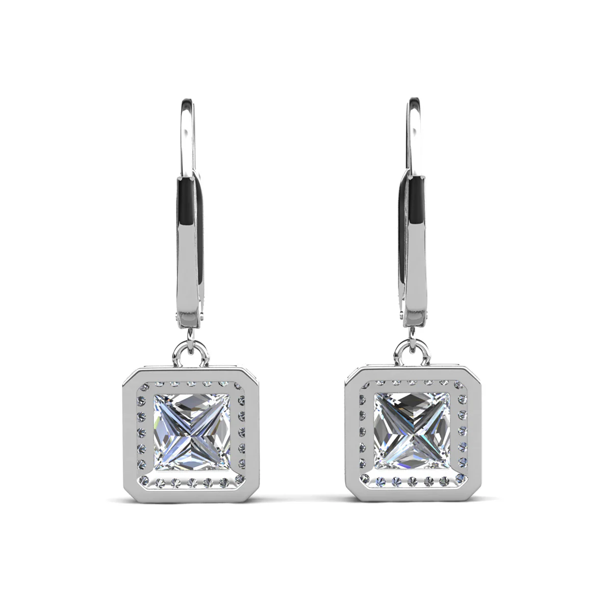 Ivy 18k White Gold Plated Halo Dangle Earrings with Princess Cut Simulated Diamond Crystals - Image 9