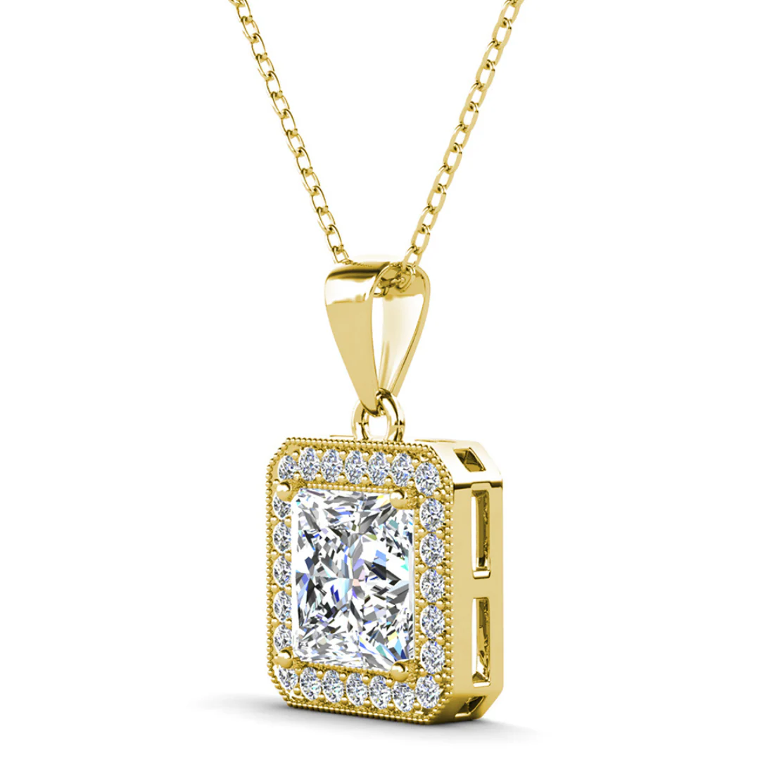 Ivy 18k White Gold Plated Halo Pendant Necklace with Simulated Diamond Crystals - Image 12