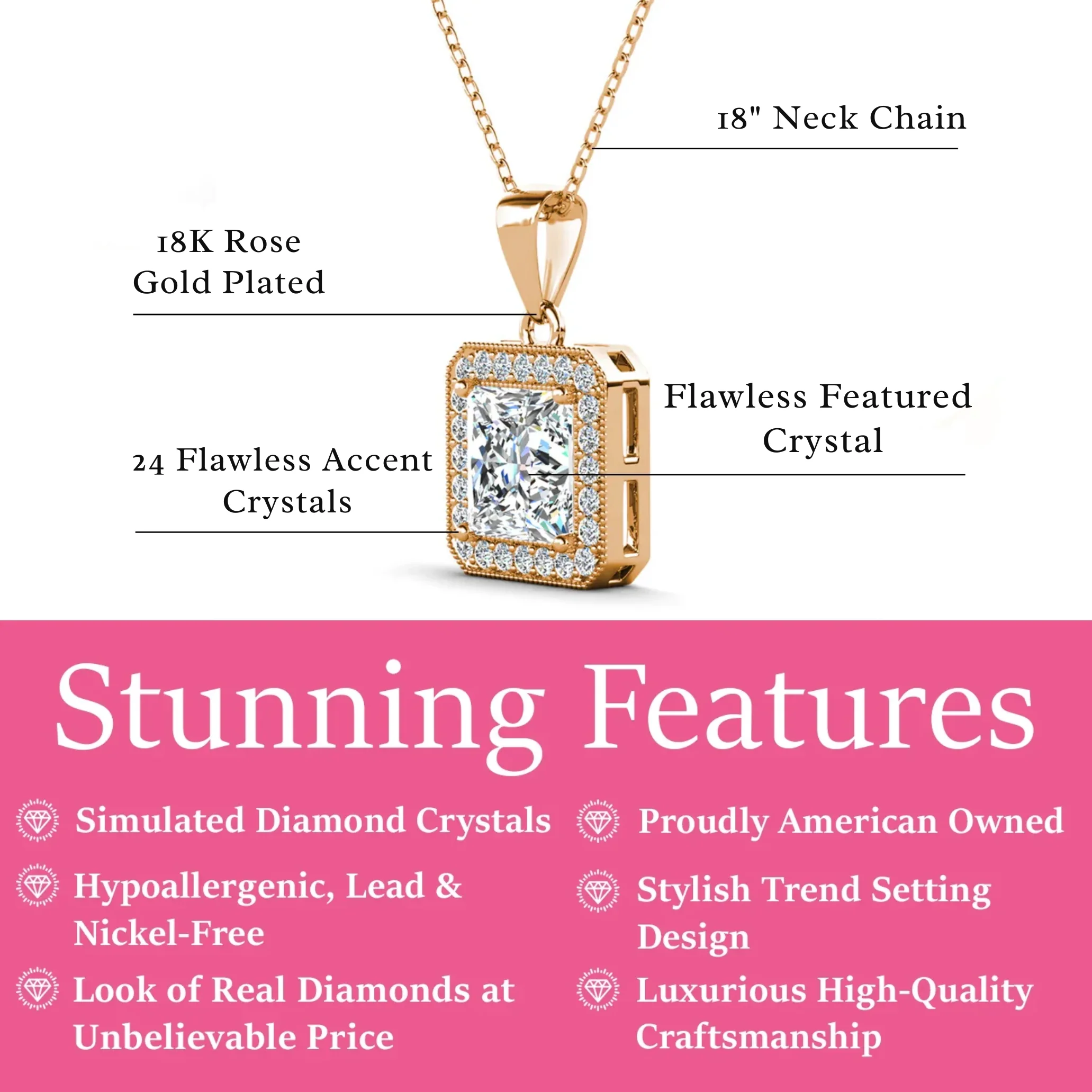 Ivy 18k White Gold Plated Halo Pendant Necklace with Simulated Diamond Crystals - Image 15