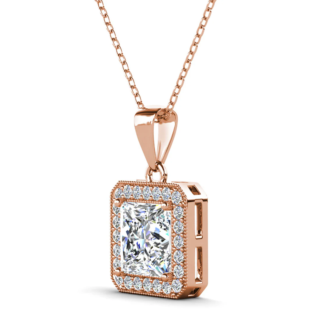 Ivy 18k White Gold Plated Halo Pendant Necklace with Simulated Diamond Crystals - Image 16