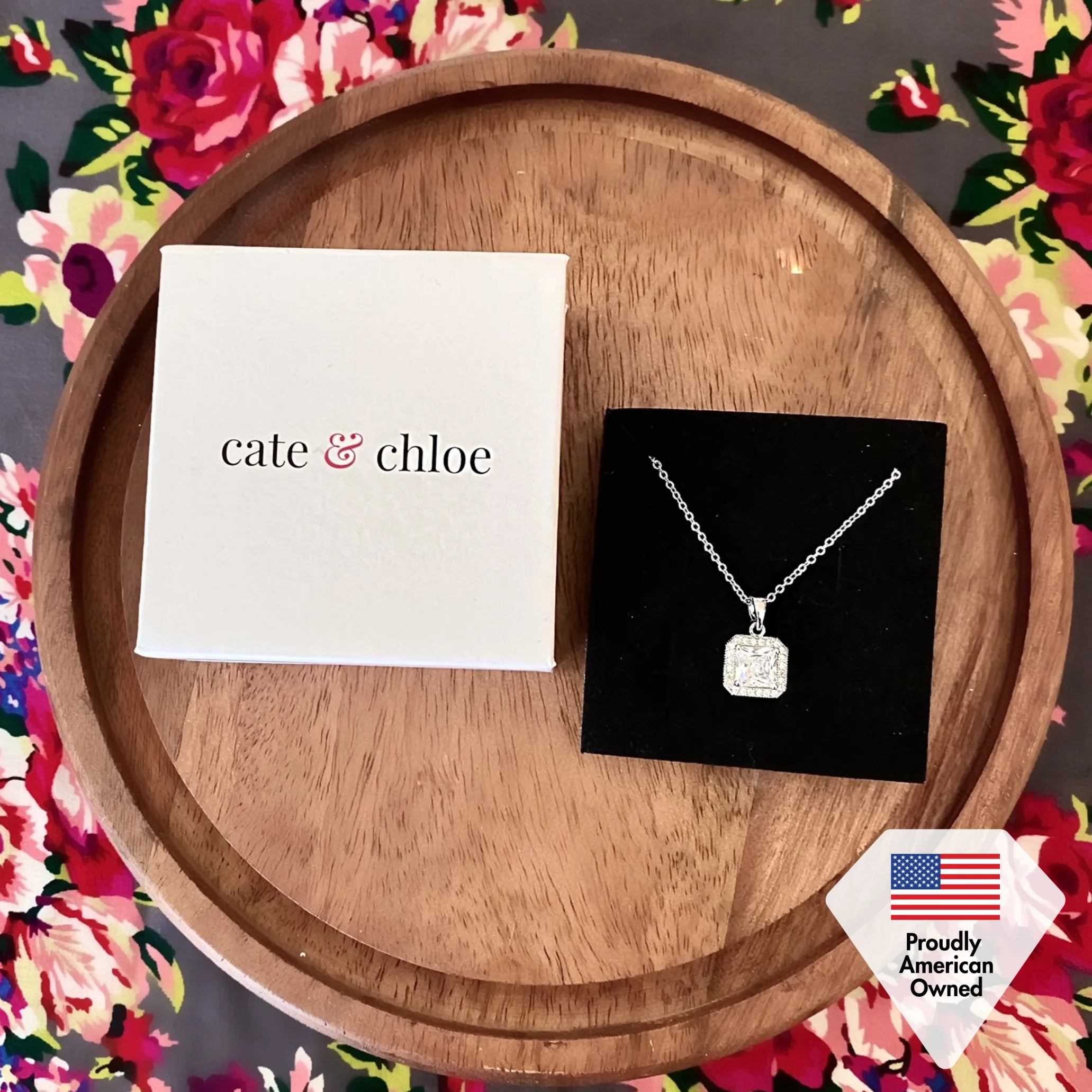 Ivy 18k White Gold Plated Halo Pendant Necklace with Simulated Diamond Crystals - Image 7