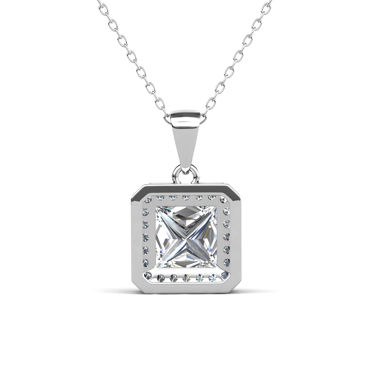 Ivy 18k White Gold Plated Halo Pendant Necklace with Simulated Diamond Crystals - Image 8