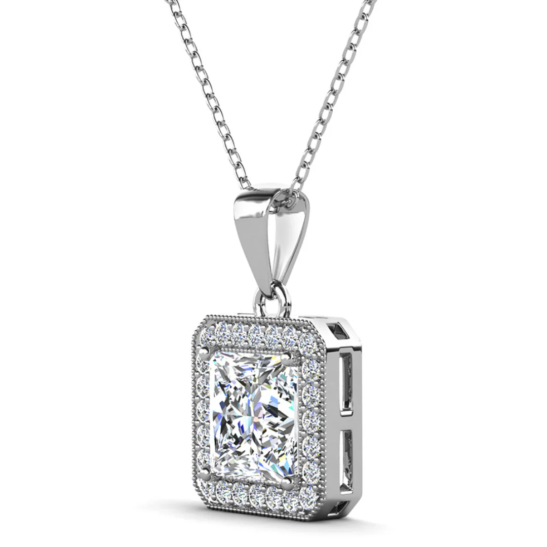 Ivy 18k White Gold Plated Halo Pendant Necklace with Simulated Diamond Crystals - Image 9