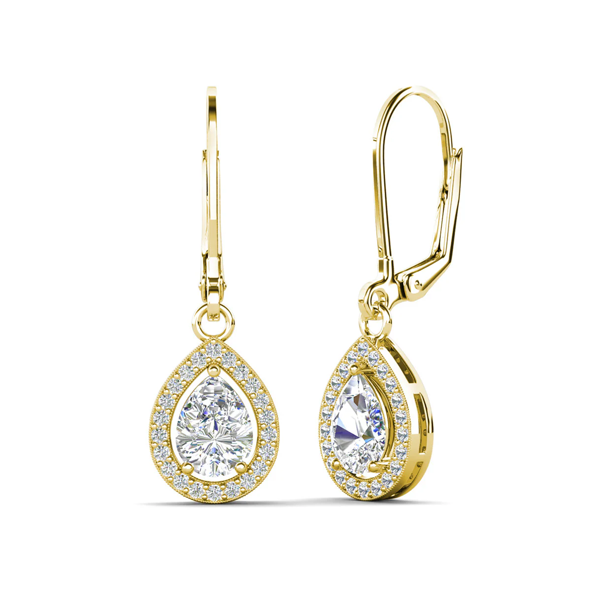 Izzy 18k White Gold Plated Halo Tear drop Dangle Earrings with Simulated Diamond Crystals - Image 12