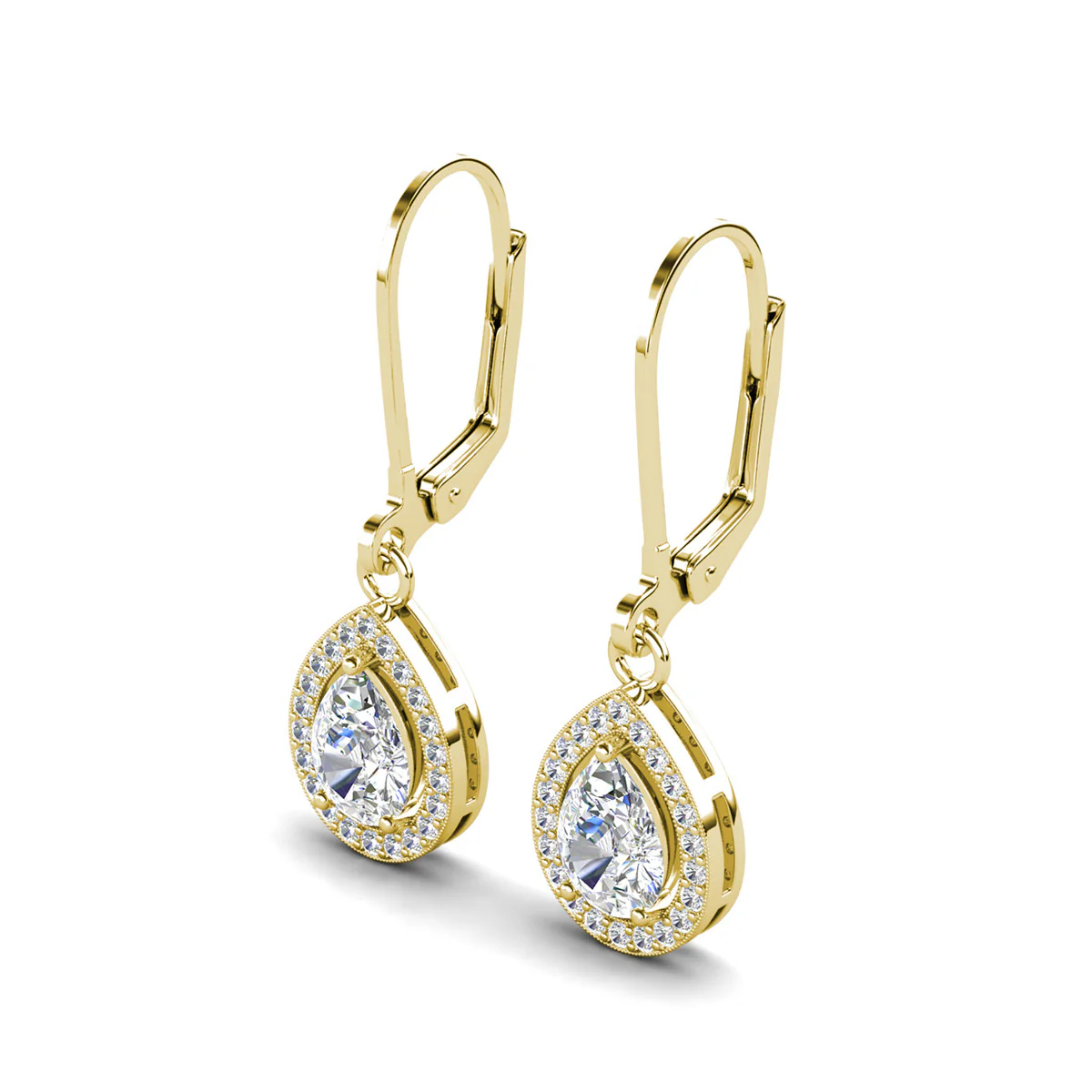 Izzy 18k White Gold Plated Halo Tear drop Dangle Earrings with Simulated Diamond Crystals - Image 13