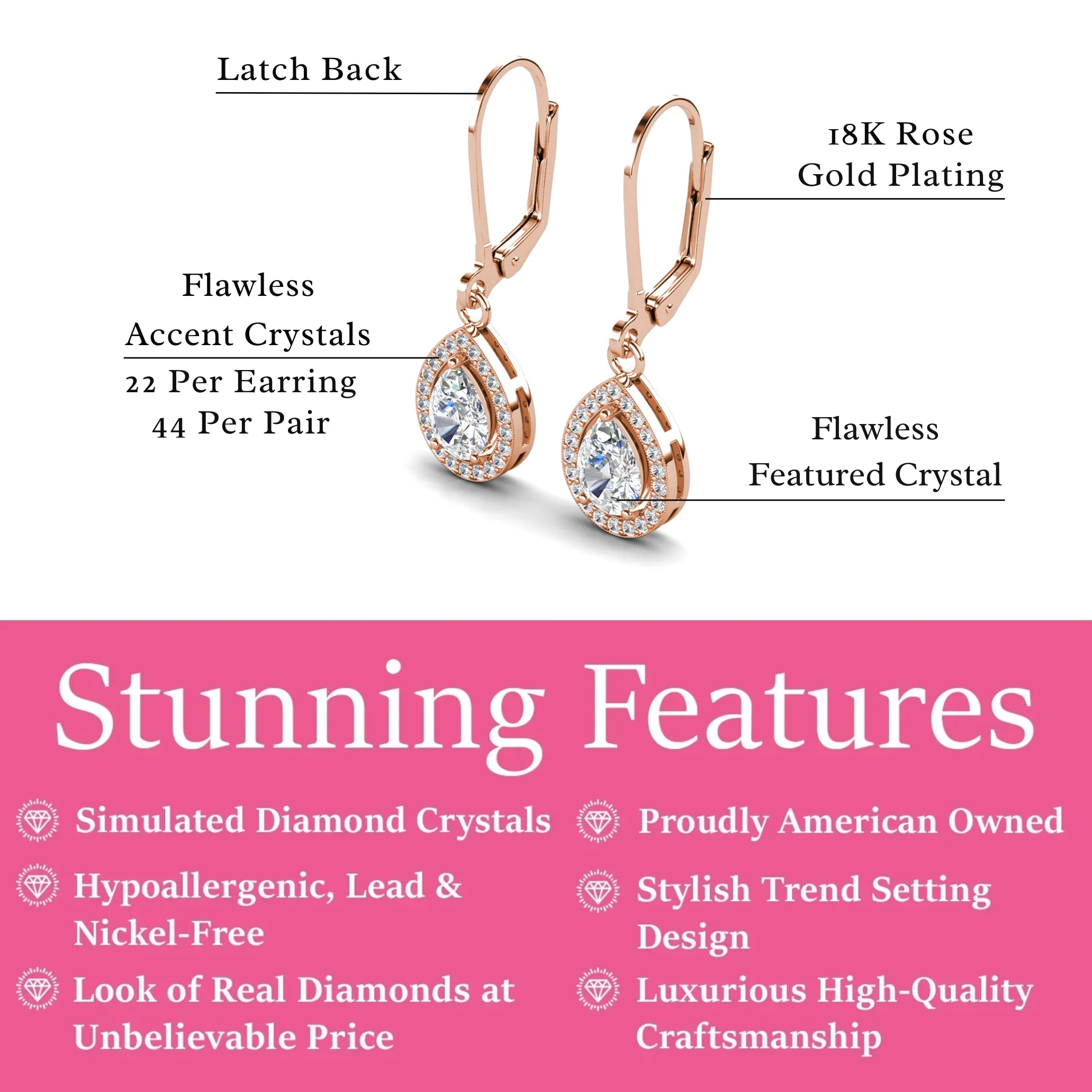 Izzy 18k White Gold Plated Halo Tear drop Dangle Earrings with Simulated Diamond Crystals - Image 16