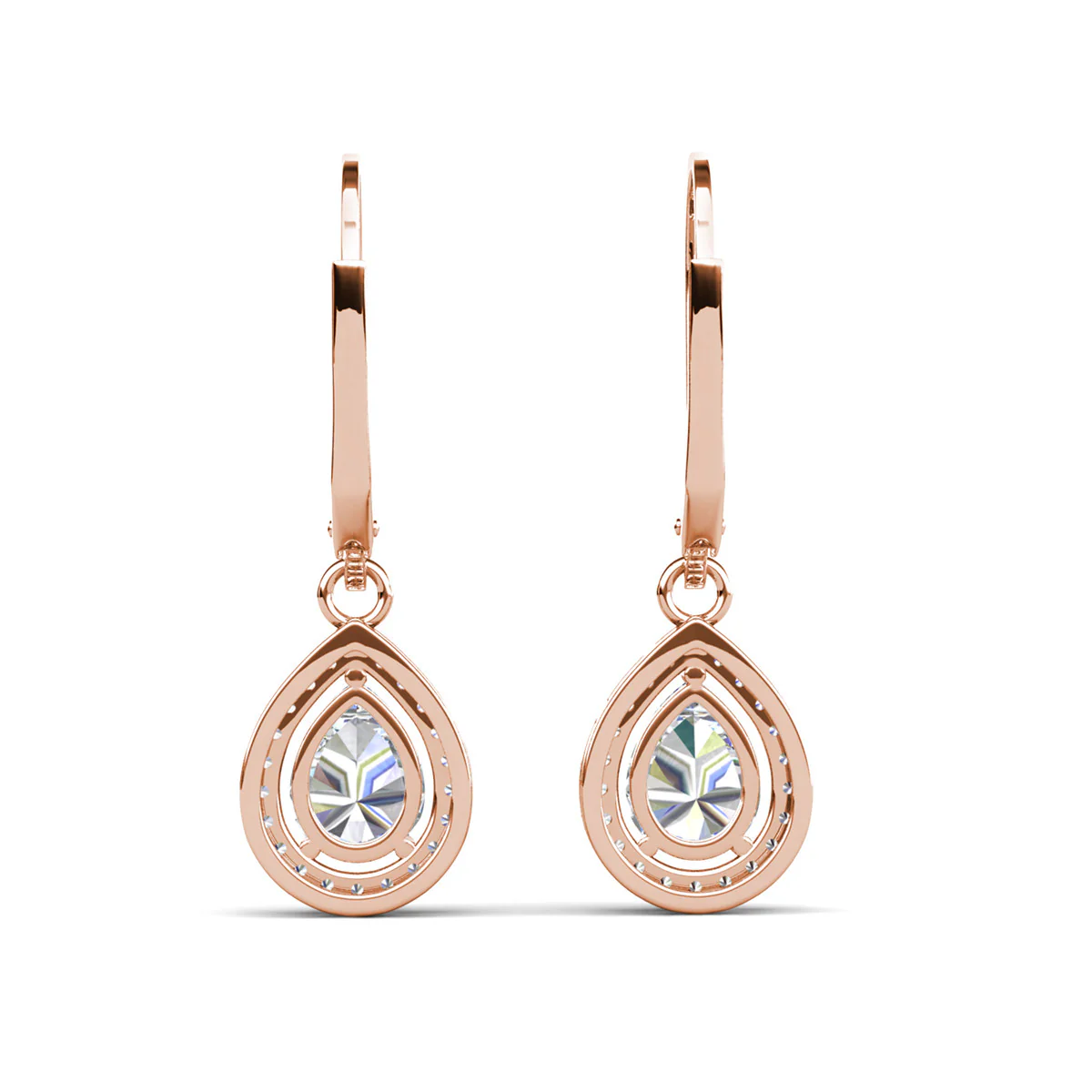 Izzy 18k White Gold Plated Halo Tear drop Dangle Earrings with Simulated Diamond Crystals - Image 19
