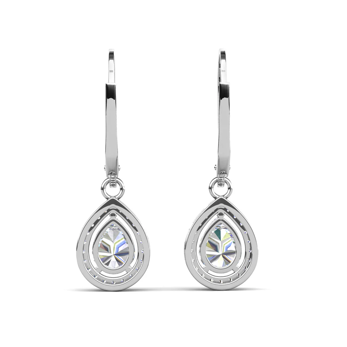 Izzy 18k White Gold Plated Halo Tear drop Dangle Earrings with Simulated Diamond Crystals - Image 9