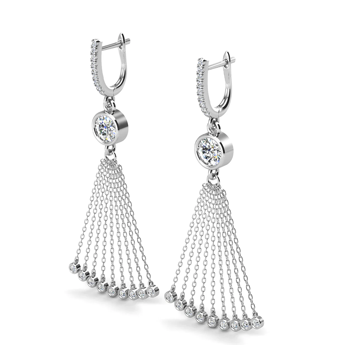 Jackie 18k White Gold Plated Dangle Tassel Earrings with Simulated Diamond Crystals - Image 6