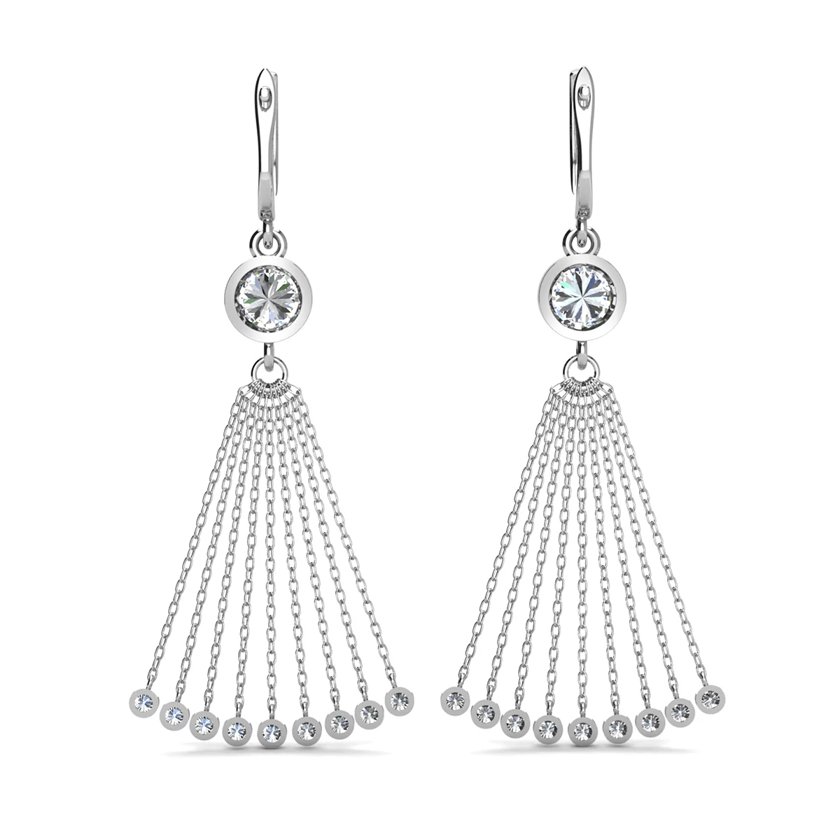 Jackie 18k White Gold Plated Dangle Tassel Earrings with Simulated Diamond Crystals - Image 7