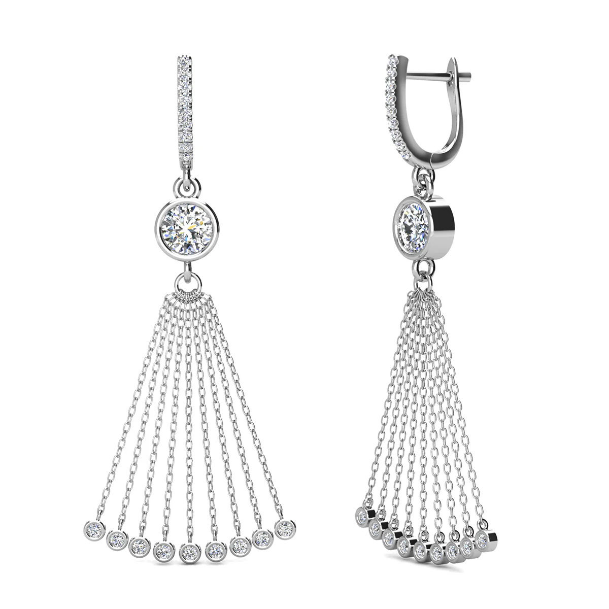 Jackie 18k White Gold Plated Dangle Tassel Earrings with Simulated Diamond Crystals - Image 8