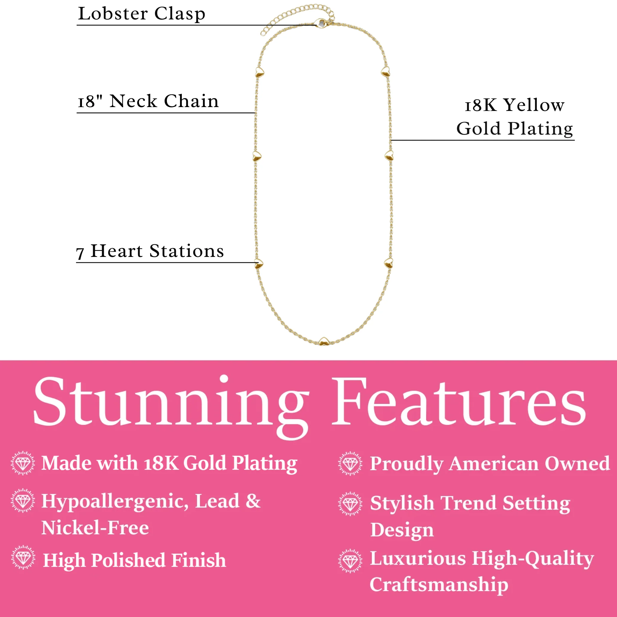 Jane 18k White Gold Plated Heart Station Necklace - Image 14