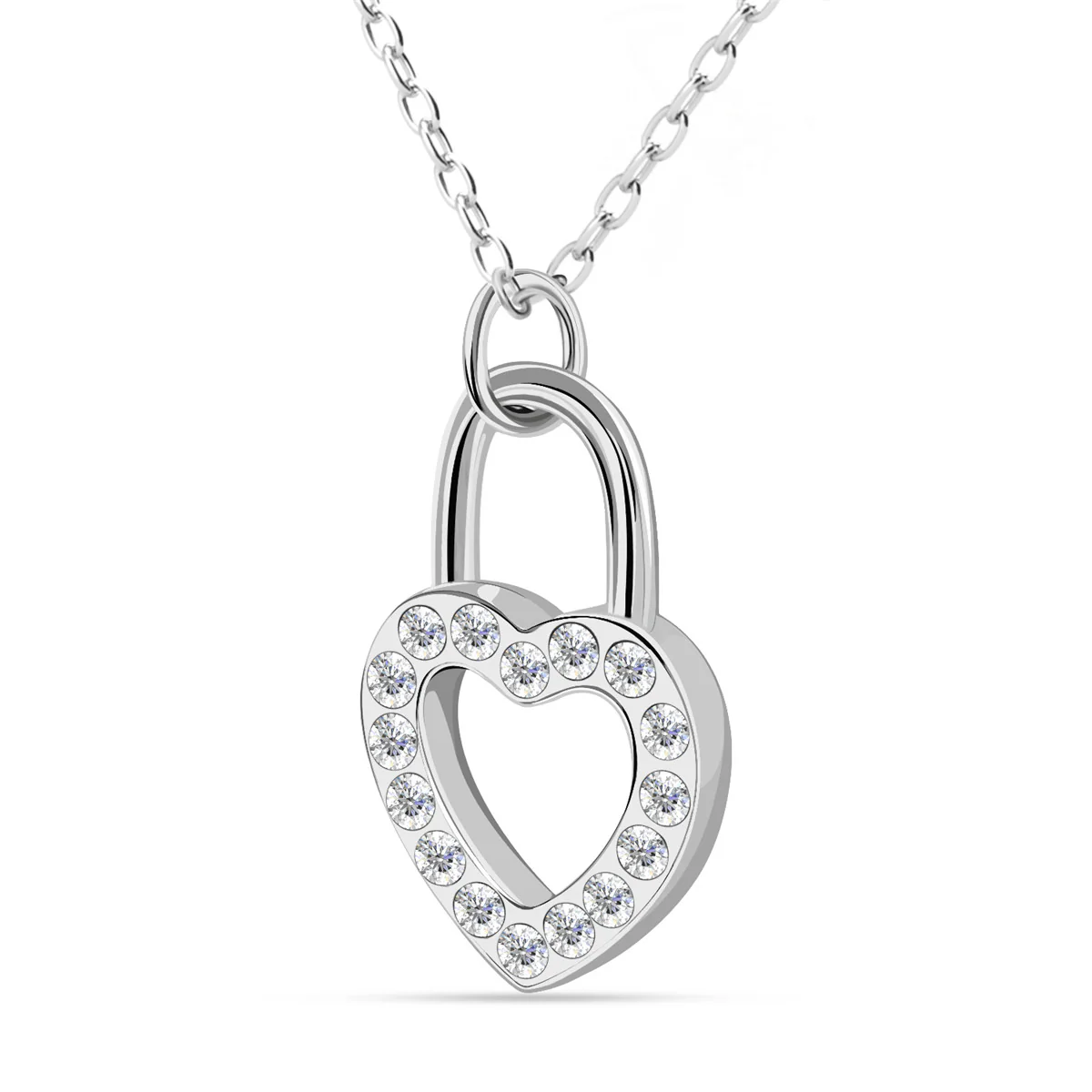 Janelle 18k White Gold Plated Heart Padlock Pendant Necklace with Swarovski Crystals - Image 8