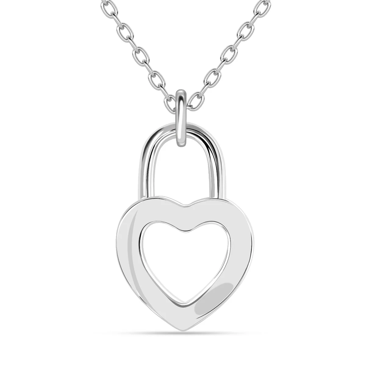 Janelle 18k White Gold Plated Heart Padlock Pendant Necklace with Swarovski Crystals - Image 9