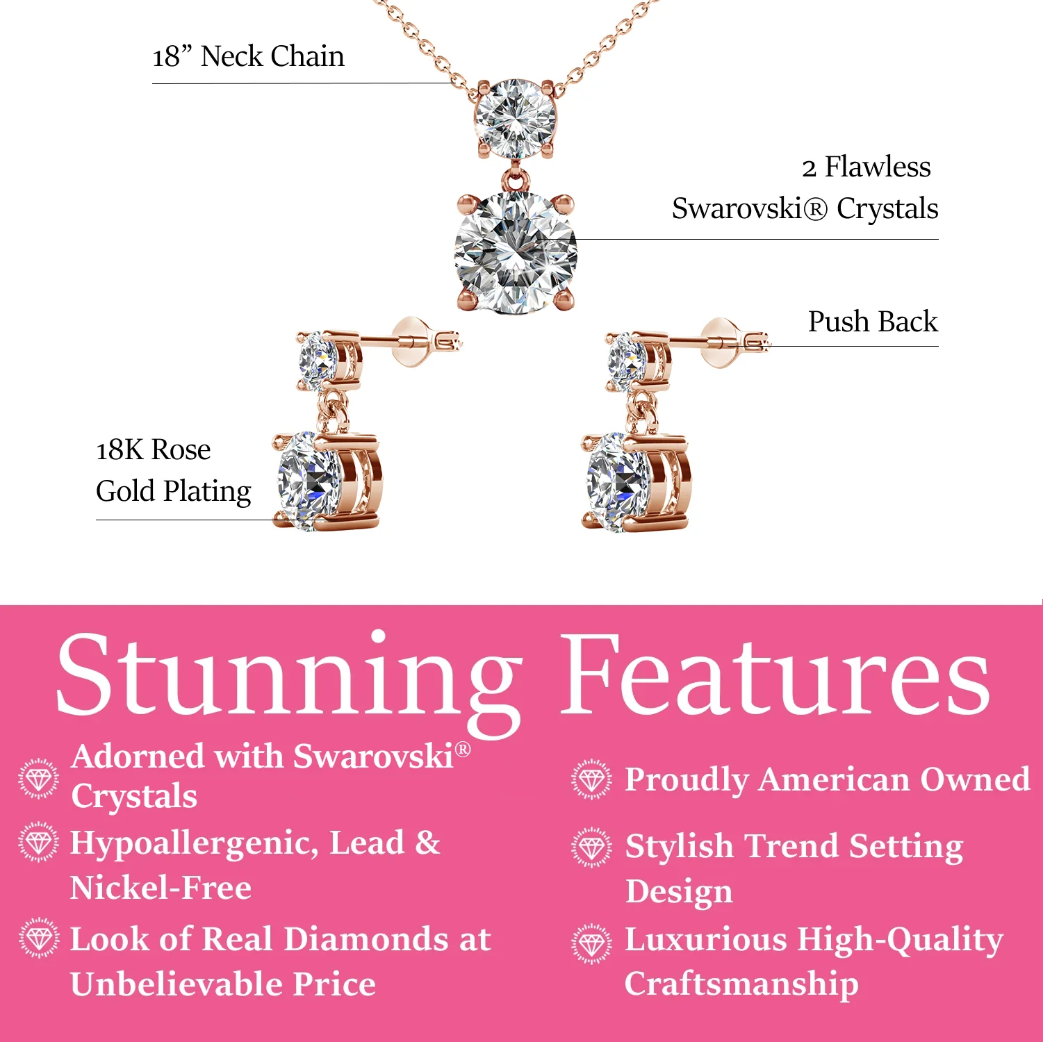 Jasmine 18k White Gold Plated Necklace and Earrings Jewelry Set with Swarovski Crystals - Image 13