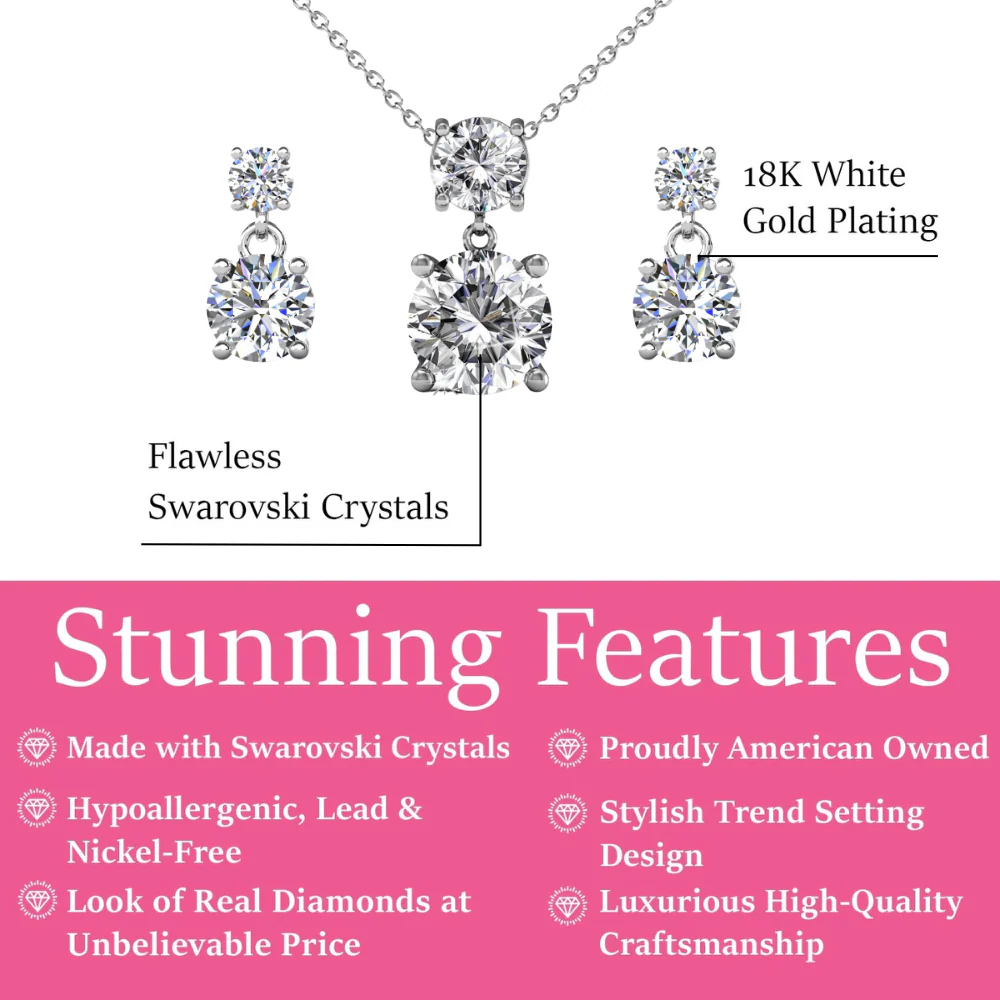 Jasmine 18k White Gold Plated Necklace and Earrings Jewelry Set with Swarovski Crystals - Image 3