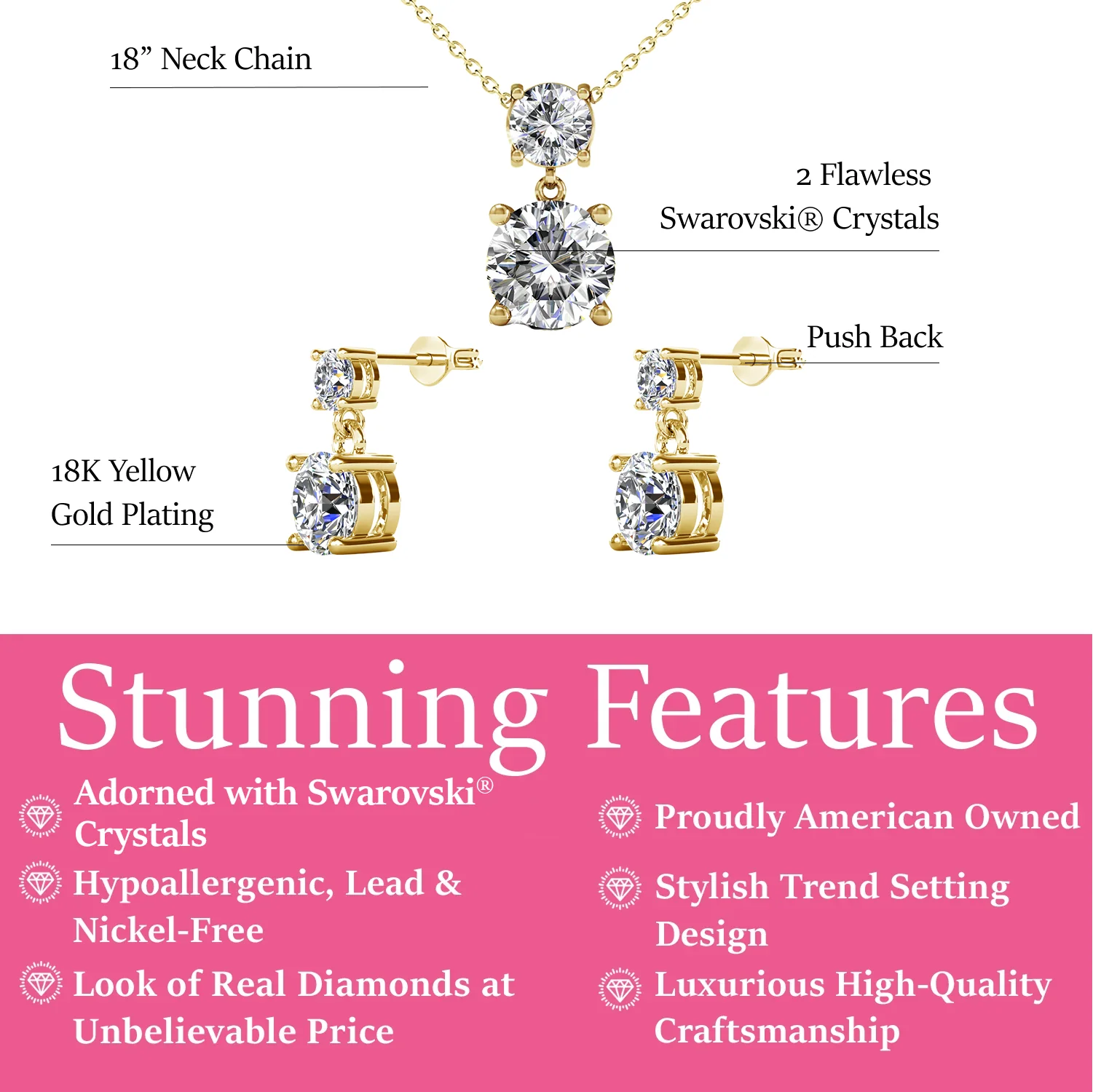 Jasmine 18k White Gold Plated Necklace and Earrings Jewelry Set with Swarovski Crystals - Image 9