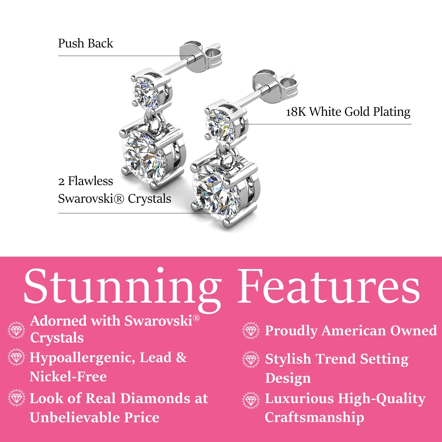 Jasmine 18k White Gold Plated Drop Earrings with Swarovski Crystals - Image 3