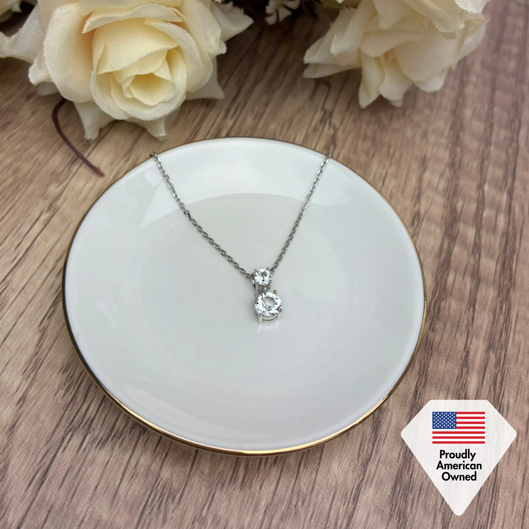 Jasmine 18k White Gold Plated Drop Necklace with Swarovski Crystals - Image 7