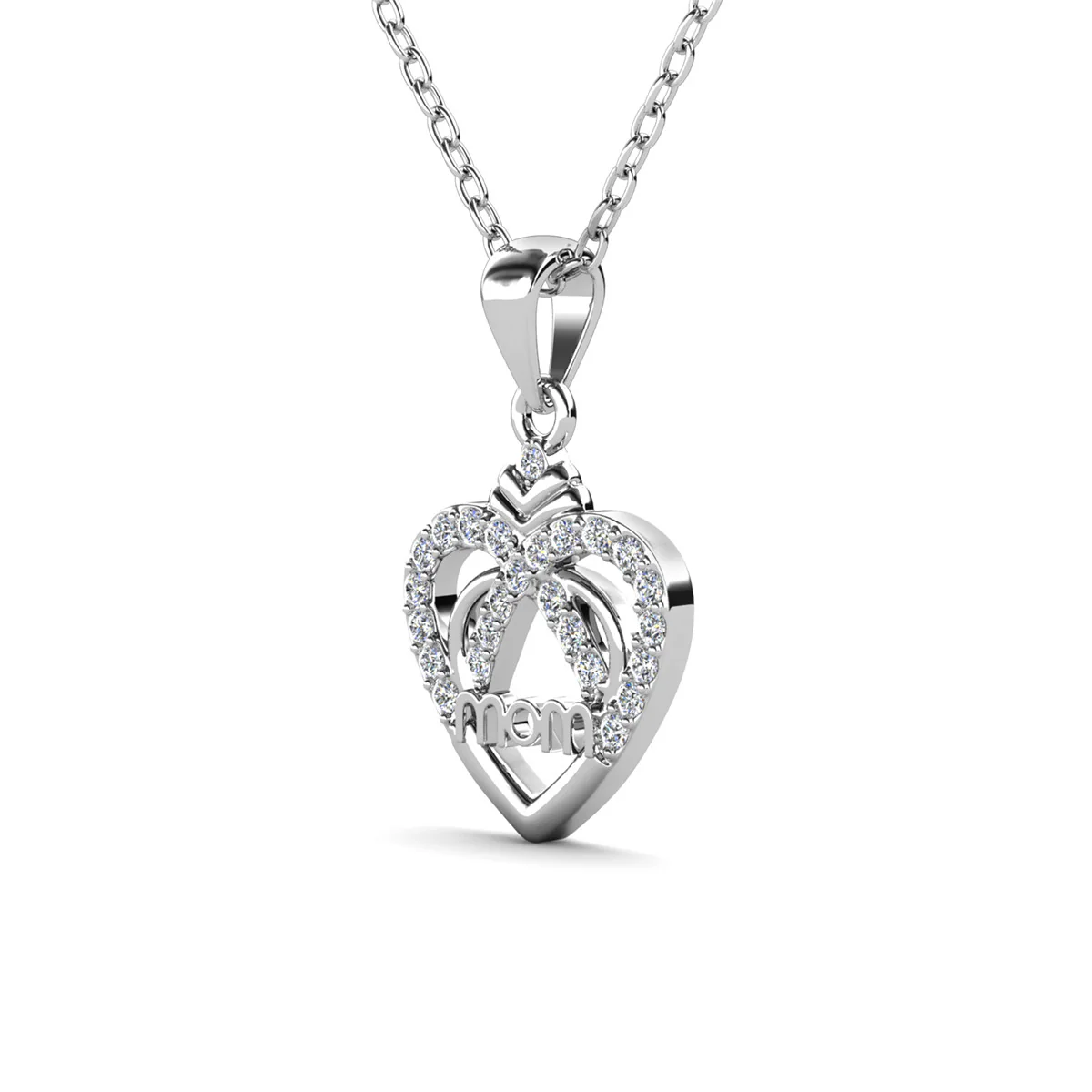 Jenna 18k White Gold Plated Mom Heart Necklace with Simulated Diamond Crystals - Image 7
