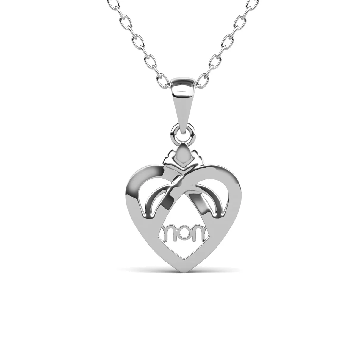 Jenna 18k White Gold Plated Mom Heart Necklace with Simulated Diamond Crystals - Image 8