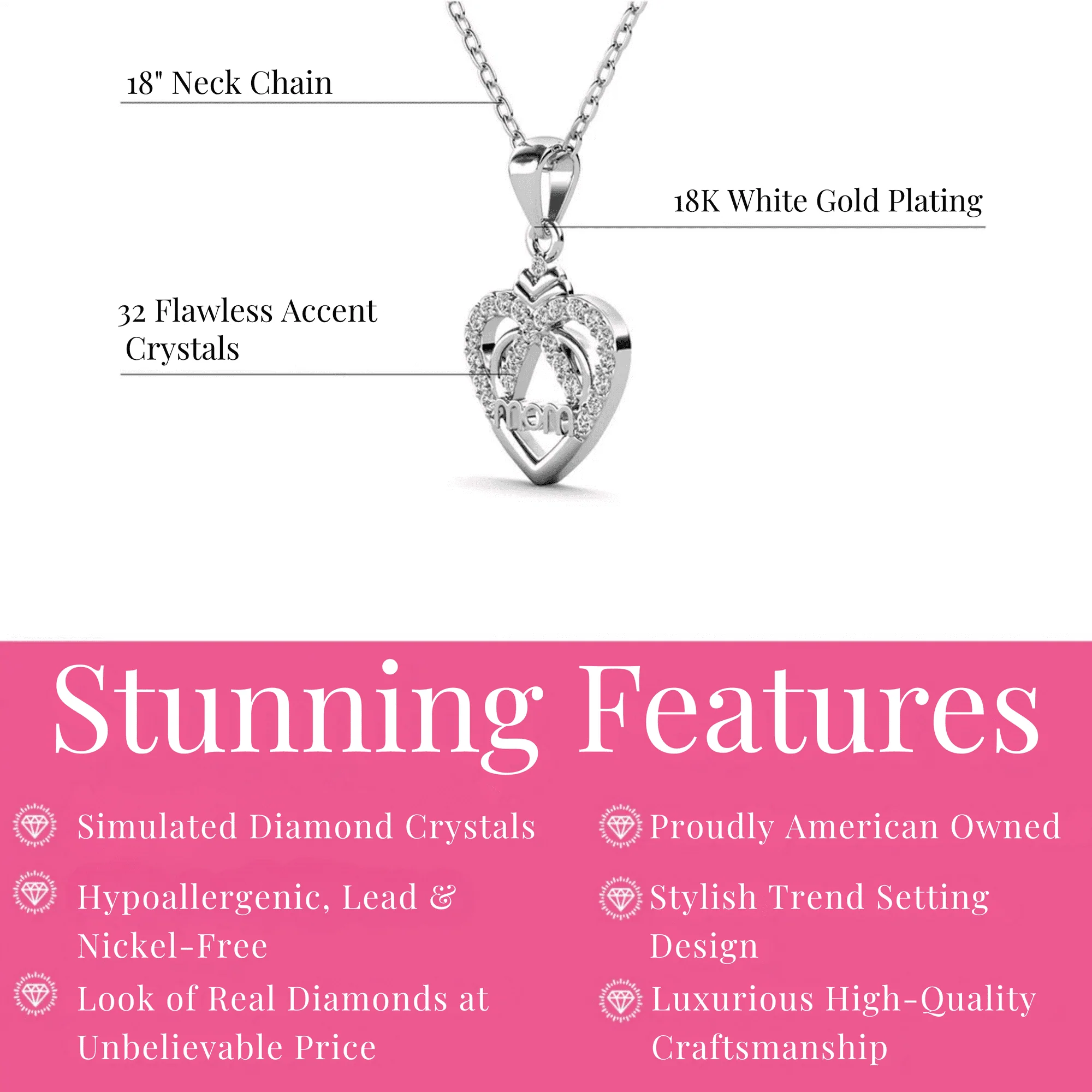 Jenna 18k White Gold Plated Necklace with Swarovski Crystals & Heartfelt Message for Mom - Image 4