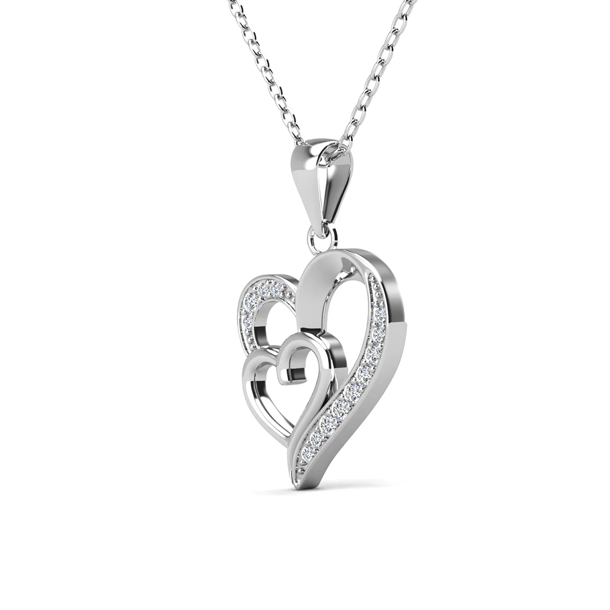 Jennifer 18k White Gold Plated Double Heart Necklace with Swarovski Crystals - Image 7