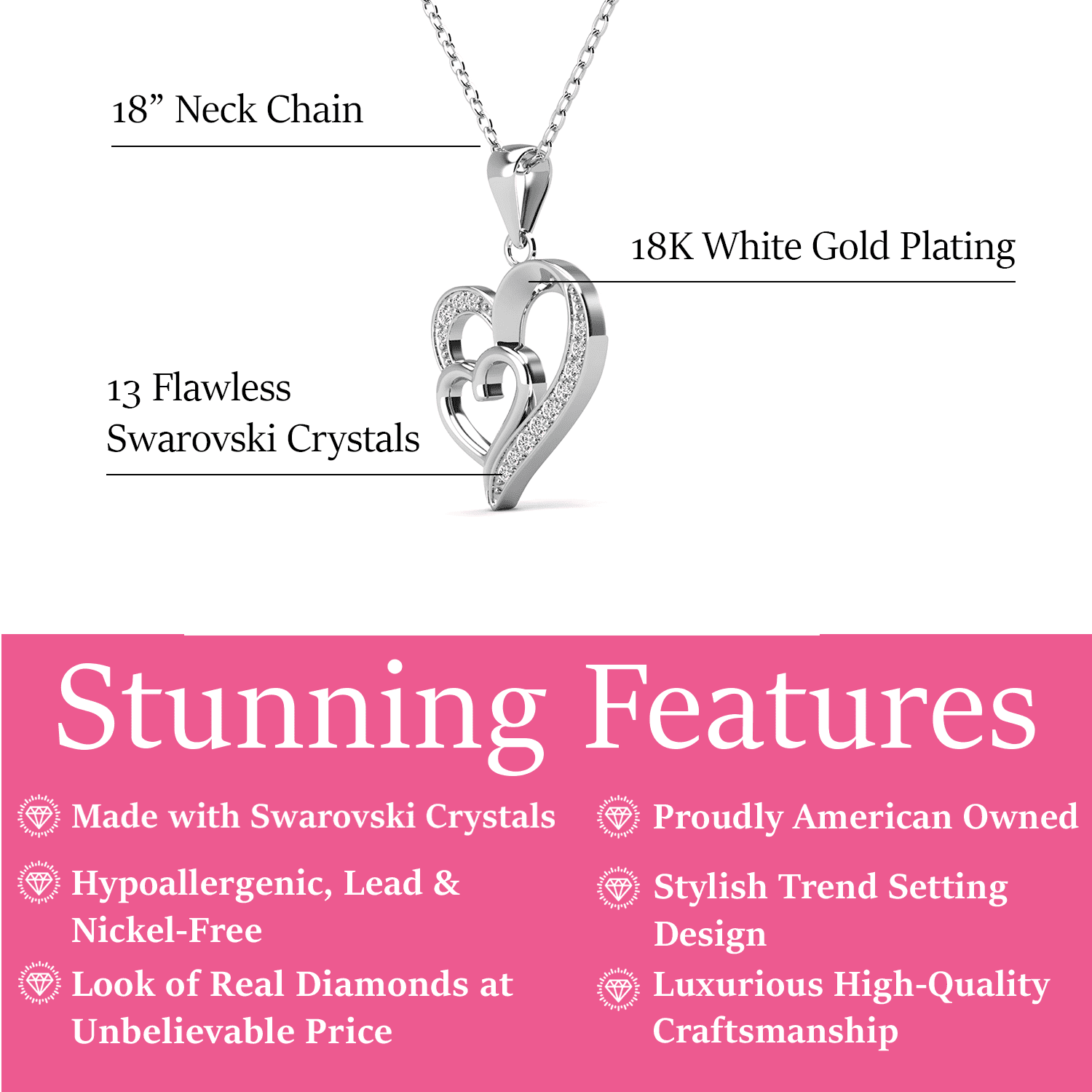 Jennifer 18k White Gold Plated Heart Necklace with Swarovski Crystals & Heartfelt Message for Daughter - Image 4