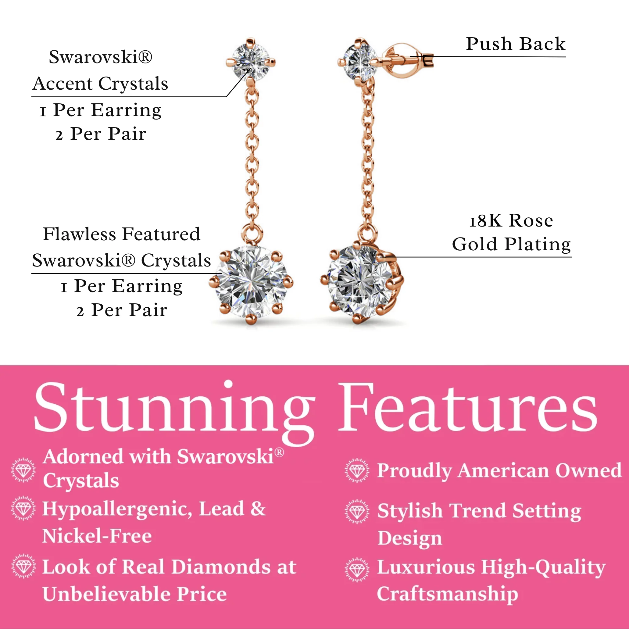 Jessie 18K White Gold Plated Dangle Stud Earrings with Swarovski Crystals - Image 12