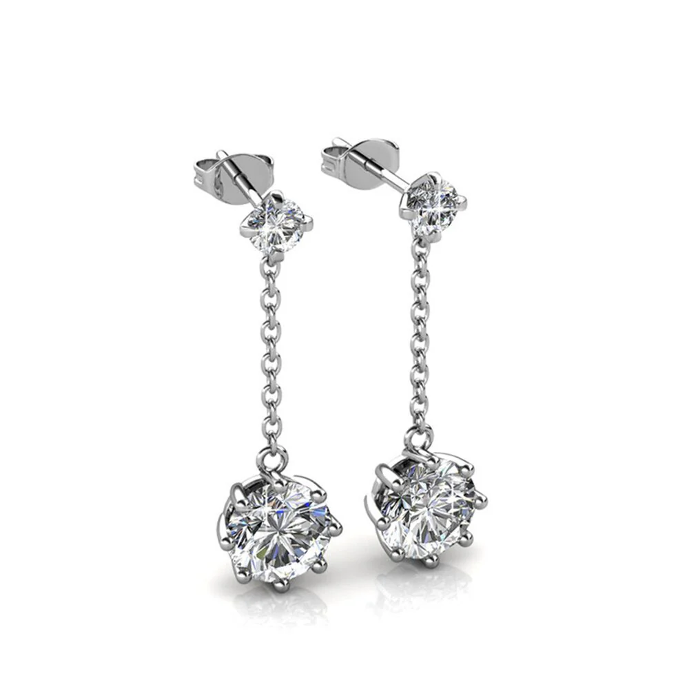 Jessie 18K White Gold Plated Dangle Stud Earrings with Swarovski Crystals - Image 7