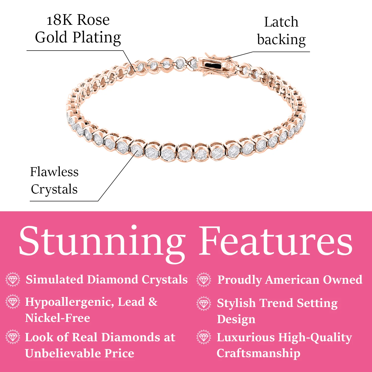 Joelle 18k White Gold Plated Tennis Bracelet with Simulated Diamond Crystals - Image 11