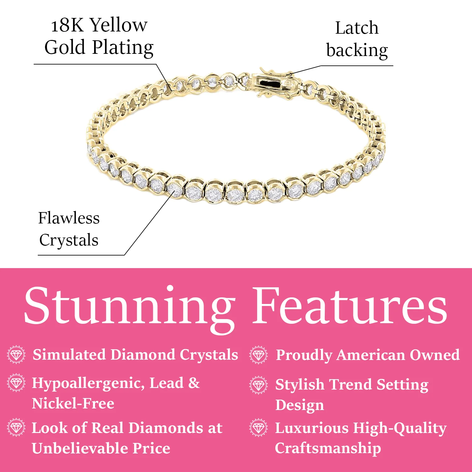 Joelle 18k White Gold Plated Tennis Bracelet with Simulated Diamond Crystals - Image 9