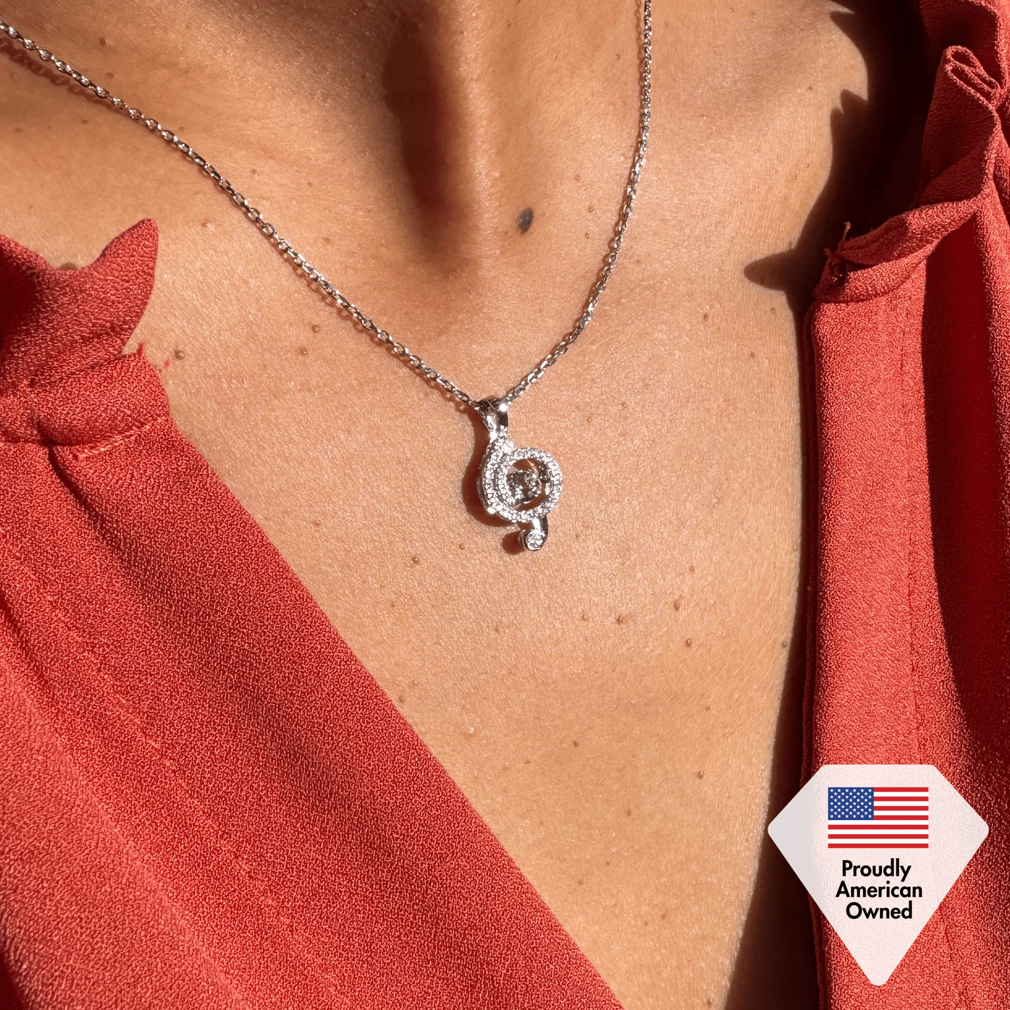 Jolene 18k White Gold Plated G-Clef Dancing Pendant Necklace with Swarovski Crystals - Image 7