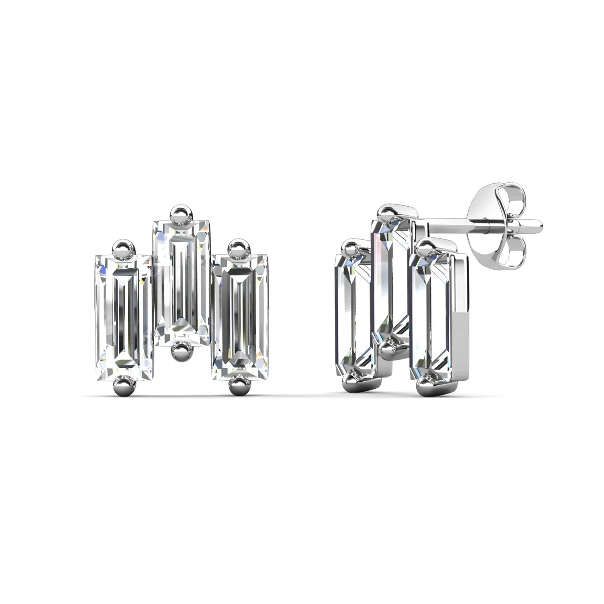 Jovie 18k White Gold Plated 3-Stone Stud Earrings with Swarovski Crystals - Image 7