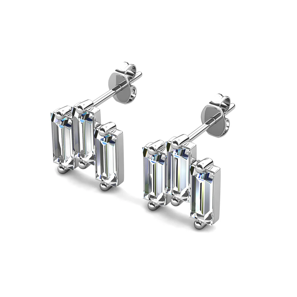 Jovie 18k White Gold Plated 3-Stone Stud Earrings with Swarovski Crystals - Image 9