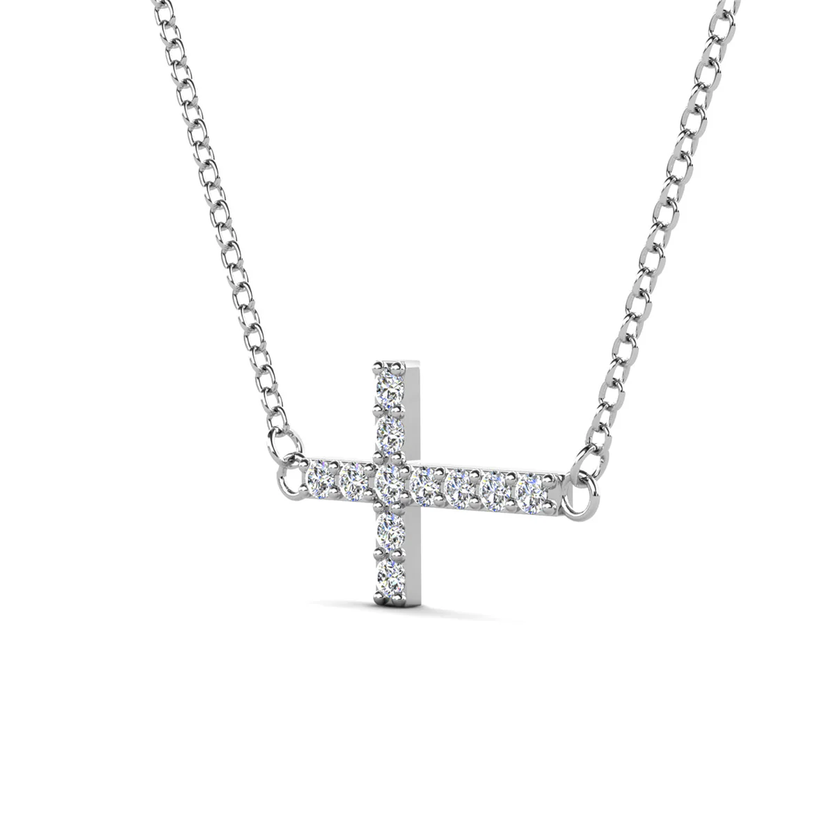 Joy 18k White Gold Plated Cross Pendant Necklace with Swarovski Crystals - Image 8